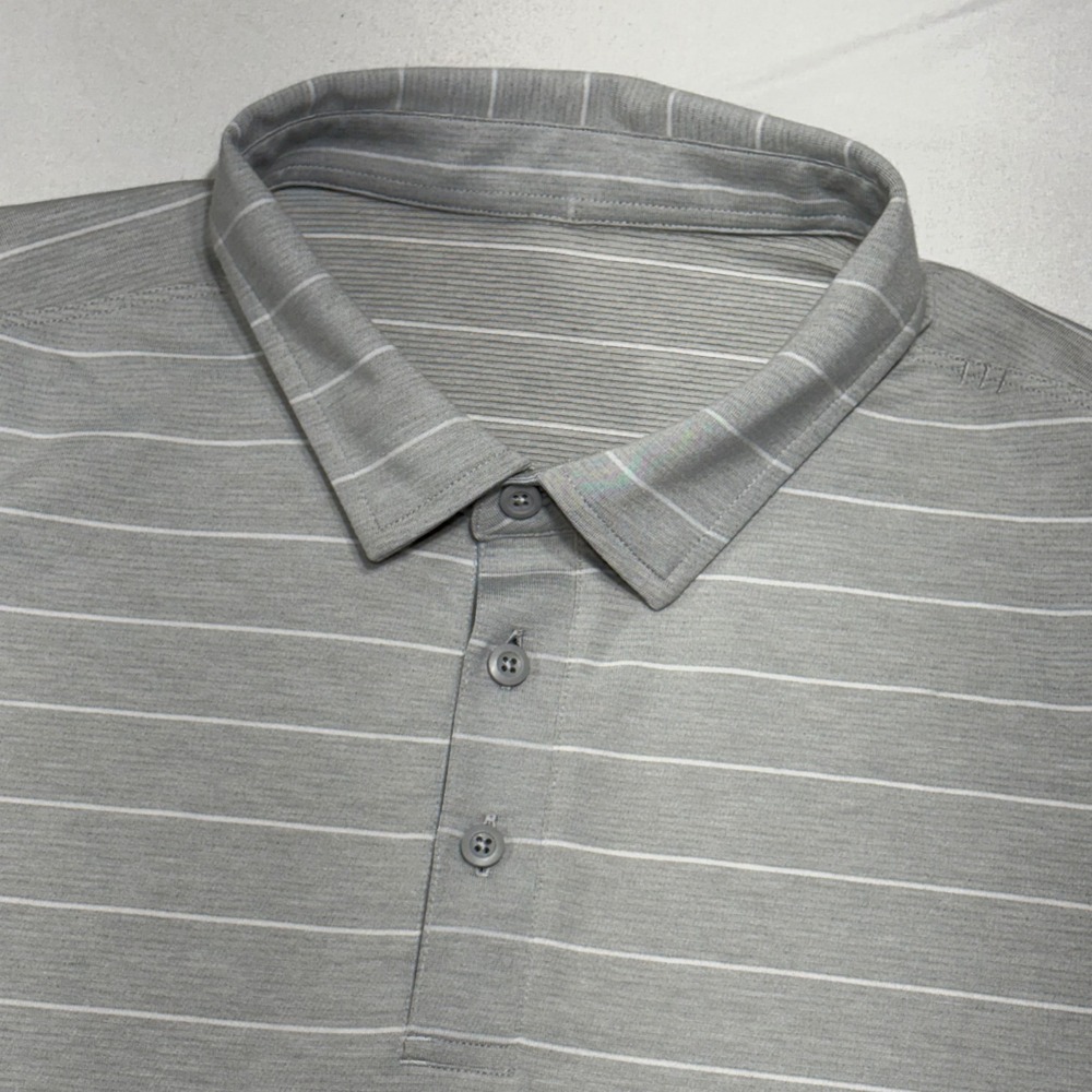 Lululemon Evolution Polo Shirt‎ Mens XL Gray Striped Short Sleeve Golf Athletic